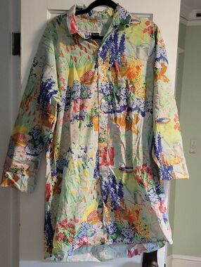 The Cat's Pajamas Garden Floral Button-Up Pajama Sleep Shirt Nightgown - L